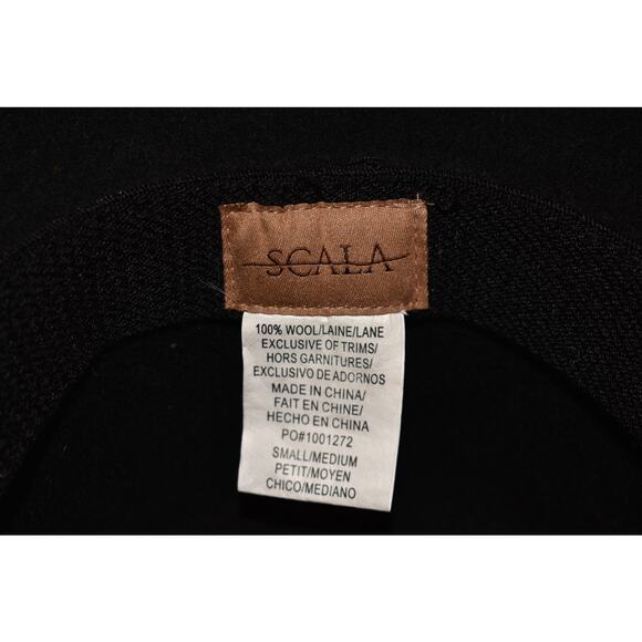 SCALA $70 Black Wool Felt Wide Brim Fedora Safari Hat Leather Band S / M - Picture 6 of 6